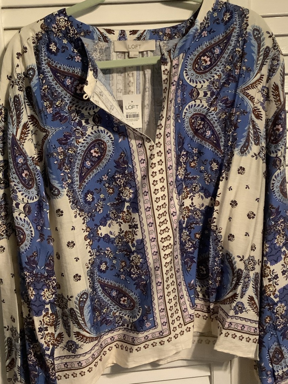 NWT! LOFT Blue Paisley V-Neck Blouse